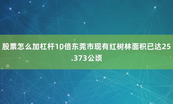 股票怎么加杠杆10倍东莞市现有红树林面积已达25.373公顷